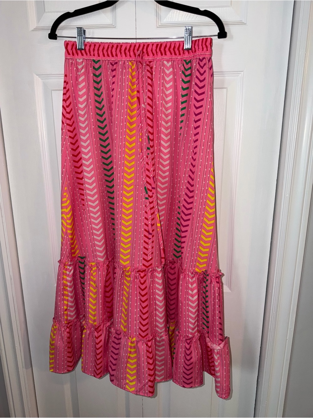 Women's Pink Patterned Tiered Maxi Skirt